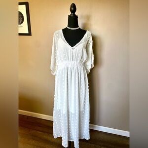 ARULA White Swiss Dot Maxi Dress beach semi-sheer vacation EUC boho sz A (XL)
